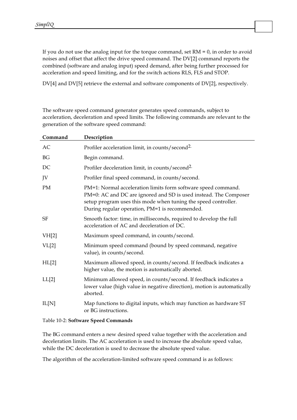 1 software speed command, Software speed command -3, Table | Simpliq | ElmoMC SimplIQ Software Manual User Manual | Page 133 / 226