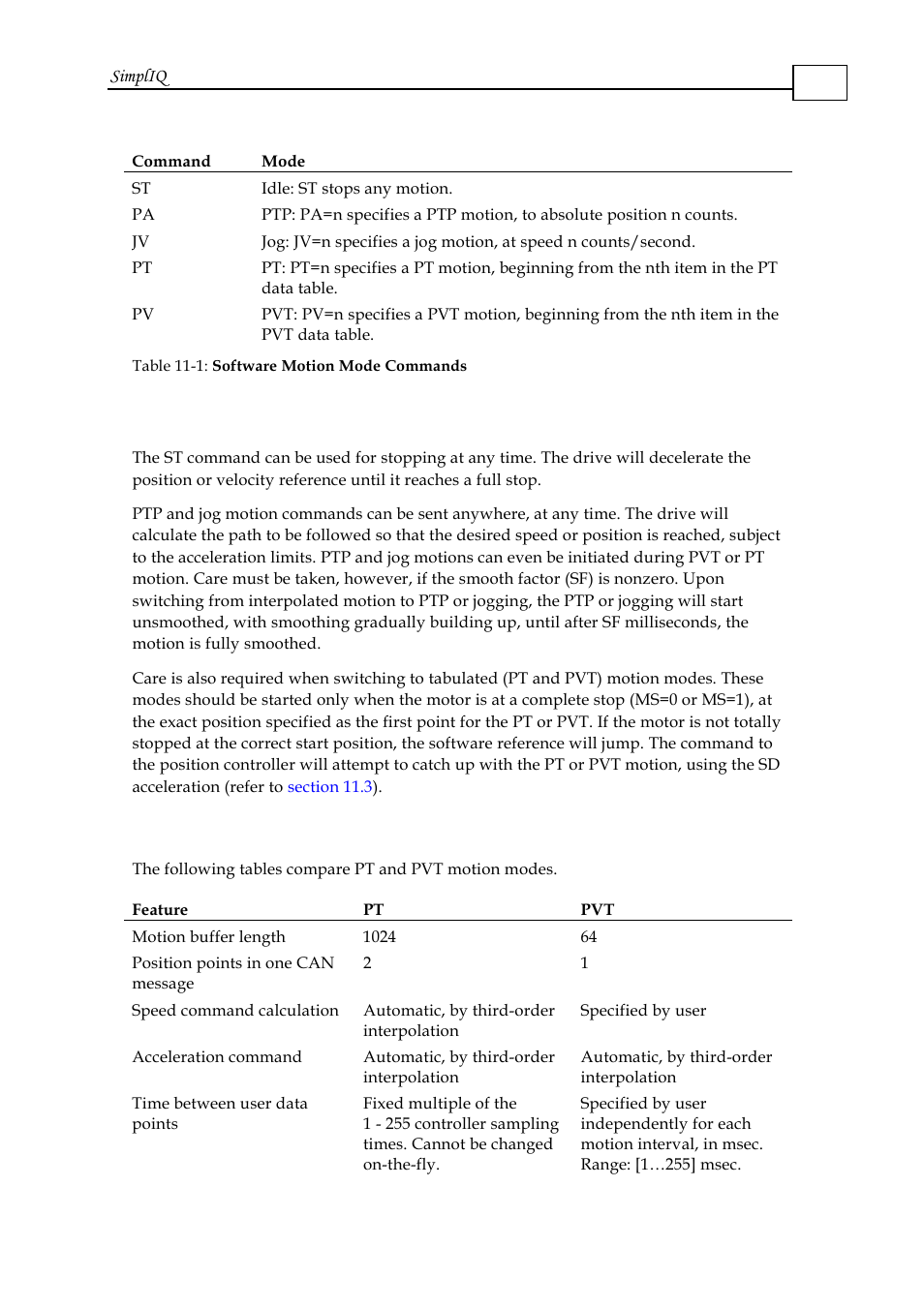 1 switching between motion modes, 2 comparing pt and pvt interpolated modes, Switching between motion modes -2 | Comparing pt and pvt interpolated modes -2 | ElmoMC SimplIQ Software Manual User Manual | Page 143 / 226