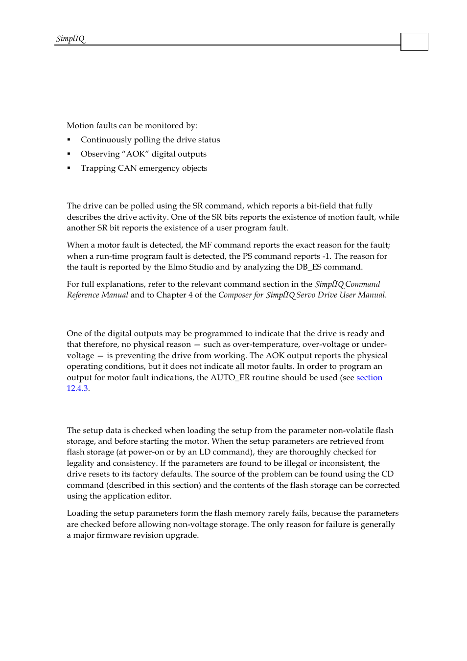9 diagnosis, 1 monitoring motion faults, 1 polling the drive status | 2 observing aok, 2 inconsistent setup data, 9 diagnosis -10, Monitoring motion faults -10, Inconsistent setup data -10 | ElmoMC SimplIQ Software Manual User Manual | Page 205 / 226