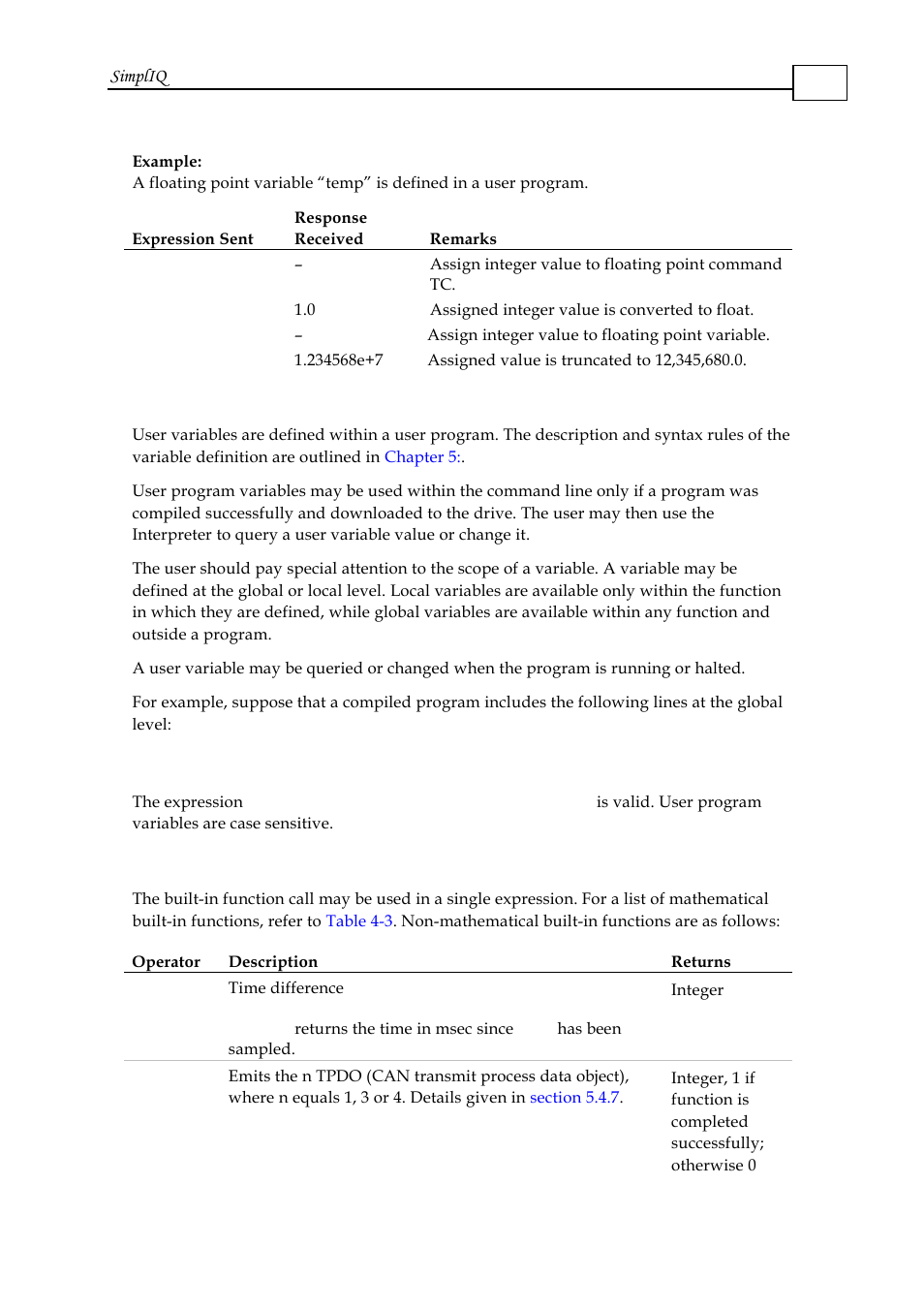 3 user variables, 4 built-in function calls | ElmoMC SimplIQ Software Manual User Manual | Page 27 / 226