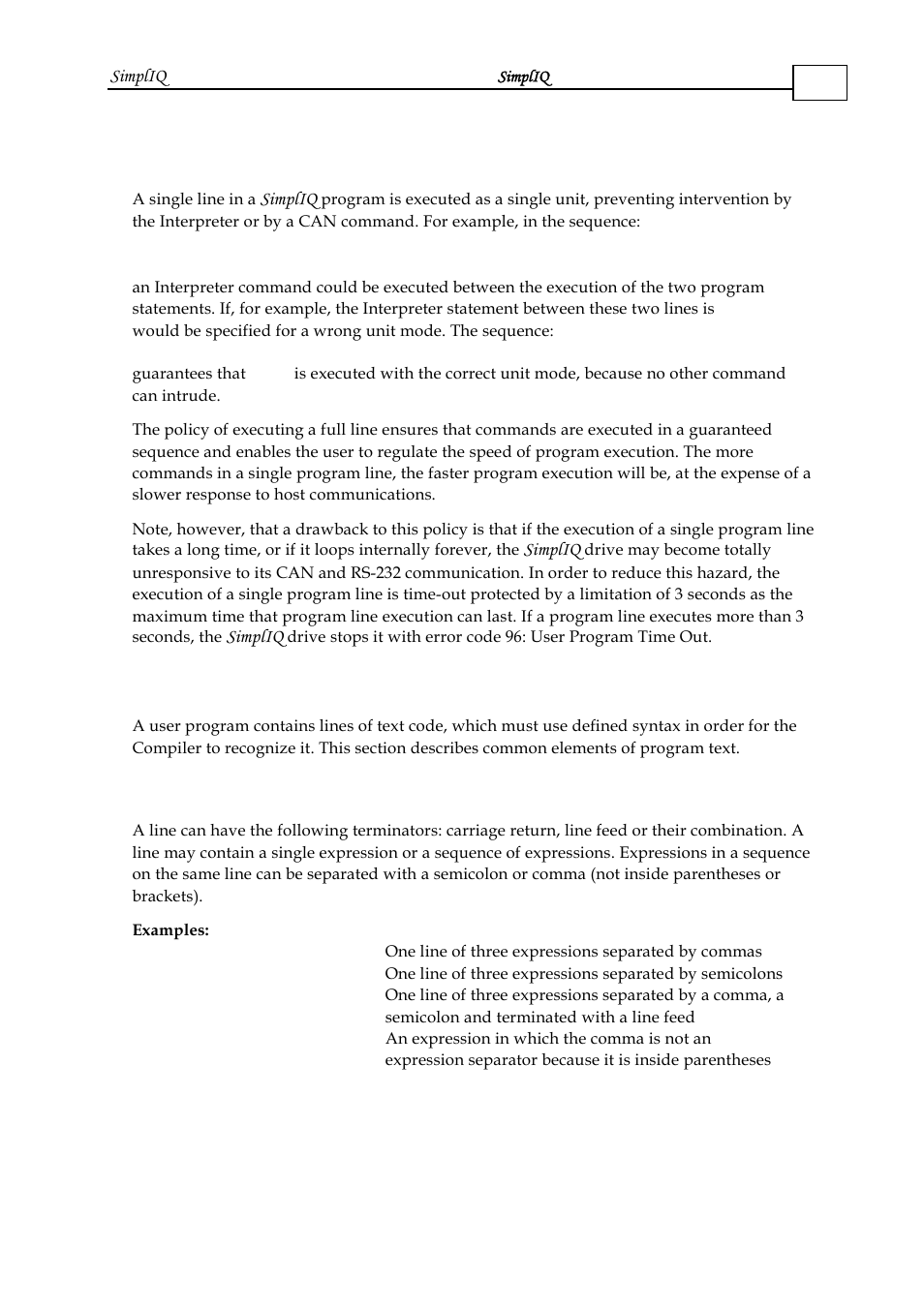 2 single and multiple command execution, 3 standard conventions, 1 line and expression termination | 2 single and multiple command execution -3, 3 standard conventions -3, Line and expression termination -3 | ElmoMC SimplIQ Software Manual User Manual | Page 32 / 226