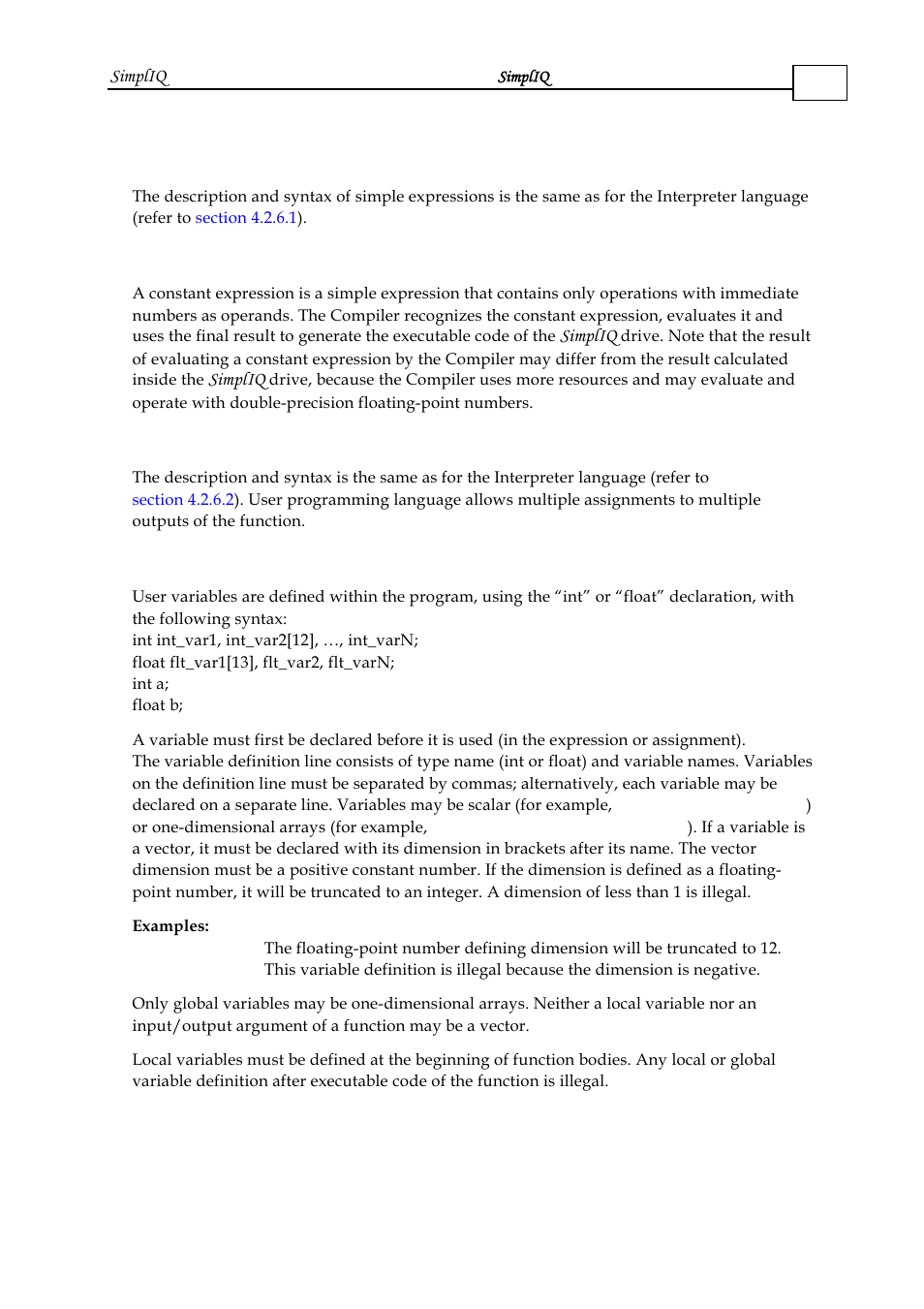 1 simple expressions, 2 constant expressions, 3 assignment expressions | 4 user variables, Ole_link4 | ElmoMC SimplIQ Software Manual User Manual | Page 37 / 226