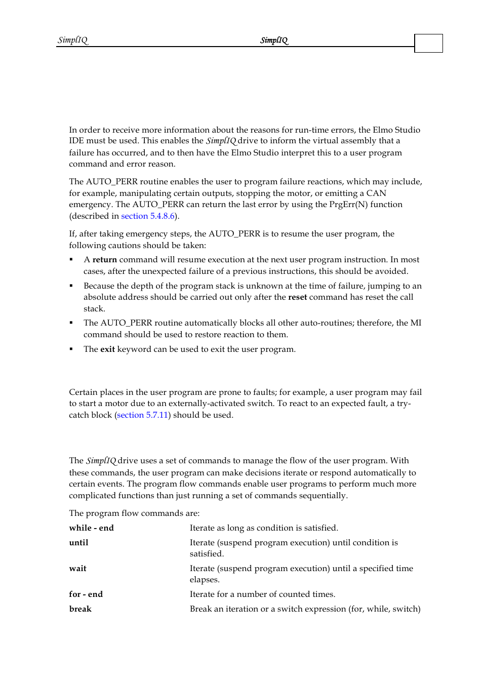 6 fault handling, 1 unexpected fault, 2 expected fault | 7 program flow commands, 6 fault handling -12, Unexpected fault -12, Expected fault -12, 7 program flow commands -12 | ElmoMC SimplIQ Software Manual User Manual | Page 41 / 226