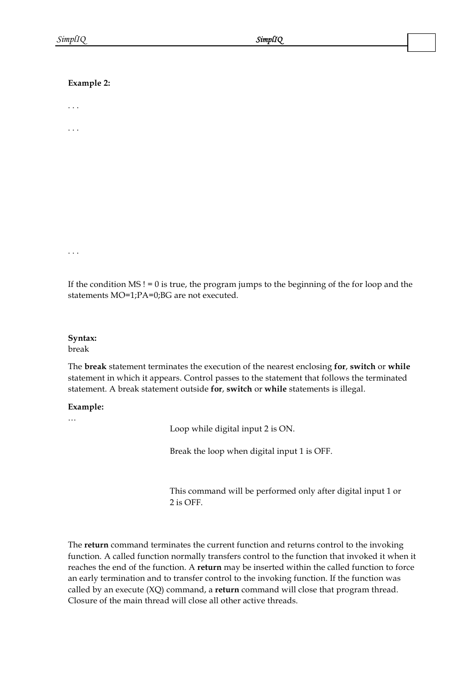 9 break, 10 return, Break -20 | Return -20 | ElmoMC SimplIQ Software Manual User Manual | Page 49 / 226