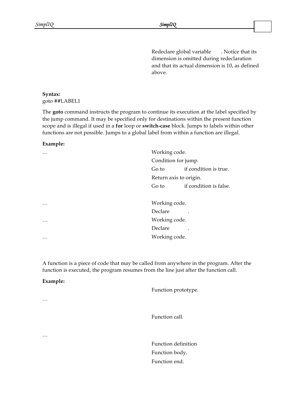 6 jumps, 7 functions and the call stack, Jumps -27 | Functions and the call stack -27 | ElmoMC SimplIQ Software Manual User Manual | Page 56 / 226