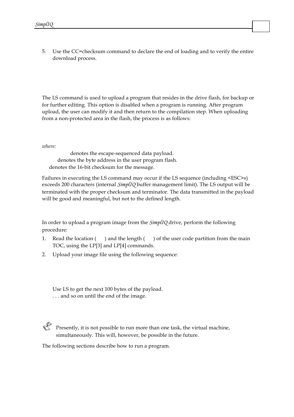 4 uploading a program, 1 the ls command, 2 the program upload process | 6 program execution, Uploading a program -24, 6 program execution -24 | ElmoMC SimplIQ Software Manual User Manual | Page 86 / 226