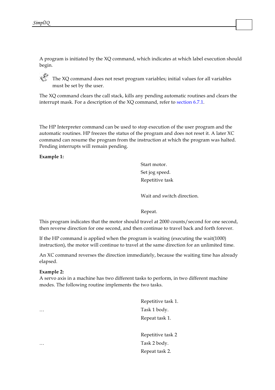 1 initiating a program, 2 halting and resuming a program, Initiating a program -25 | Halting and resuming a program -25 | ElmoMC SimplIQ Software Manual User Manual | Page 87 / 226