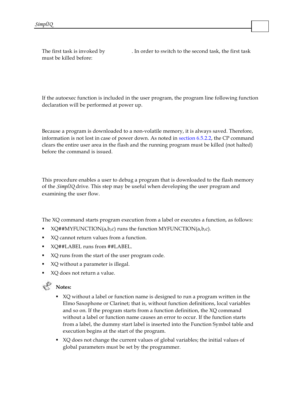 3 automatic program execution with power up, 4 save to flash, 7 debugging | 1 running, breaking and resuming, Automatic program execution with power up -26, Save to flash -26, 7 debugging -26, Running, breaking and resuming -26 | ElmoMC SimplIQ Software Manual User Manual | Page 88 / 226