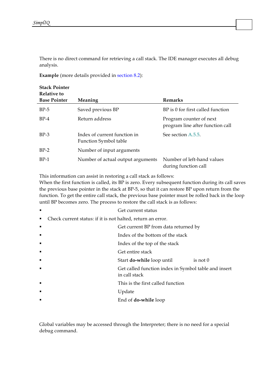 12 retrieving the call stack, 13 viewing global variables, Retrieving the call stack -33 | Viewing global variables -33 | ElmoMC SimplIQ Software Manual User Manual | Page 95 / 226