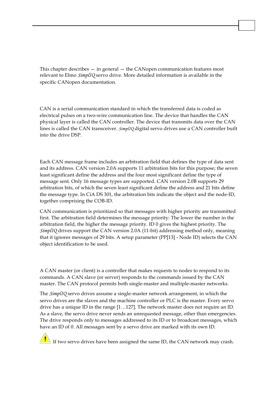 Chapter 2: canopen basics, 1 physical layer, 2 standard vs. extended addressing | 3 client - server relations, Chapter 2: canopen basics -1, Physical layer -1, Standard vs. extended addressing -1, Client - server relations -1 | ElmoMC CANopen DS 301 Implementation Guide User Manual | Page 10 / 118
