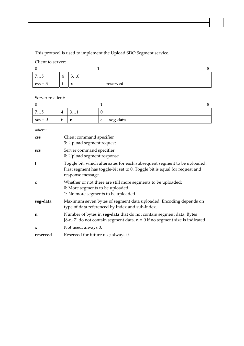4 upload sdo segment protocol, Upload sdo segment protocol -5 | ElmoMC CANopen DS 301 Implementation Guide User Manual | Page 25 / 118