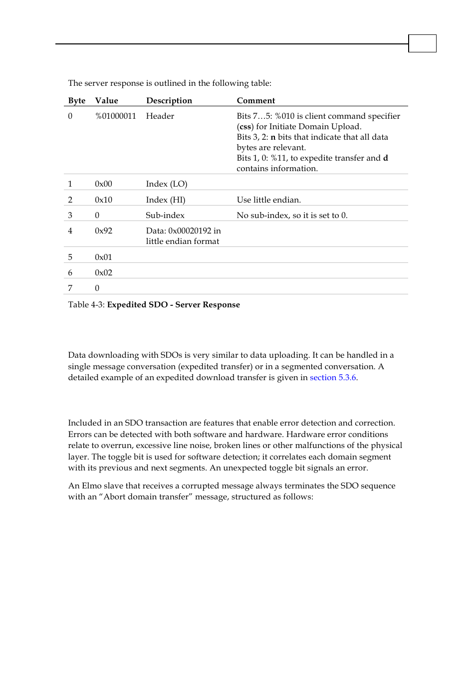 7 downloading data using an sdo, 8 error correction, Downloading data using an sdo -8 | Error correction -8 | ElmoMC CANopen DS 301 Implementation Guide User Manual | Page 28 / 118