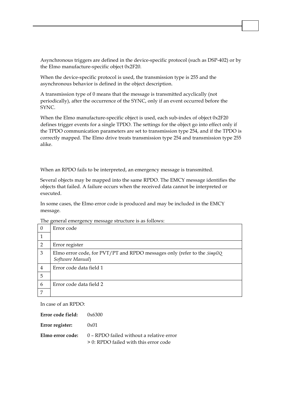 3 the asynchronous trigger, 4 rpdo error handling, The asynchronous trigger -5 | Rpdo error handling -5 | ElmoMC CANopen DS 301 Implementation Guide User Manual | Page 34 / 118