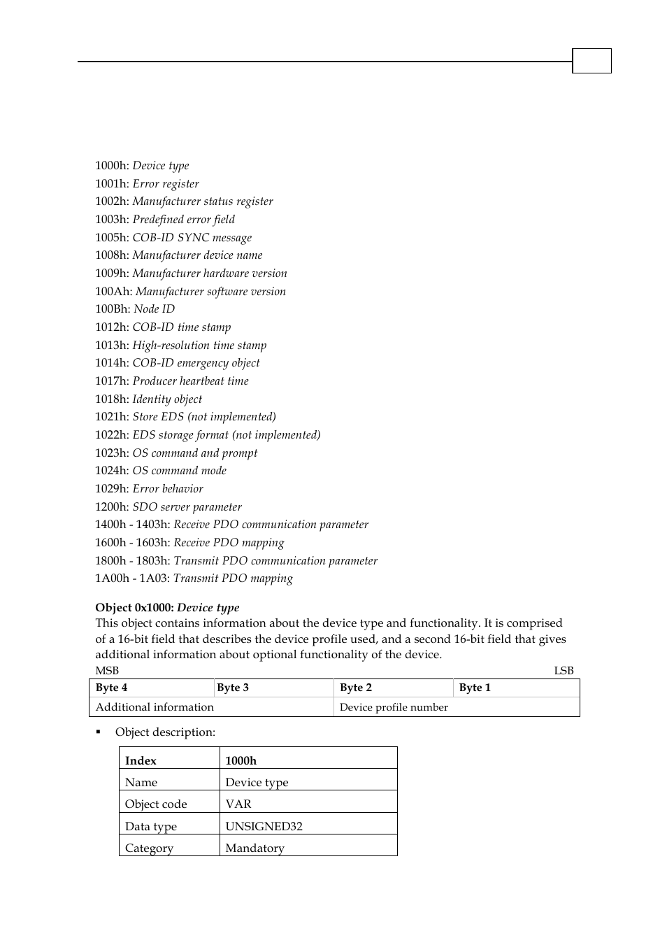 Chapter 12: communication profile, Object 0x1000: device type, Chapter 12: communication profile -1 | Object 0x1000: device type -1, 0x1000 | ElmoMC CANopen DS 301 Implementation Guide User Manual | Page 52 / 118