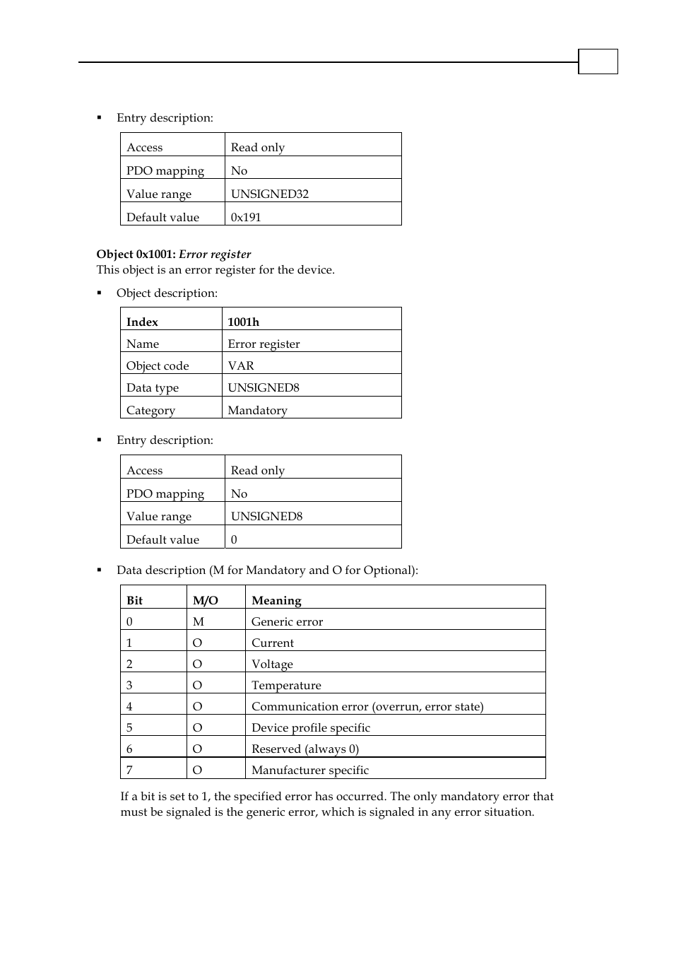 Object 0x1001: error register, Object 0x1001: error register -2, 0x1002 | ElmoMC CANopen DS 301 Implementation Guide User Manual | Page 53 / 118