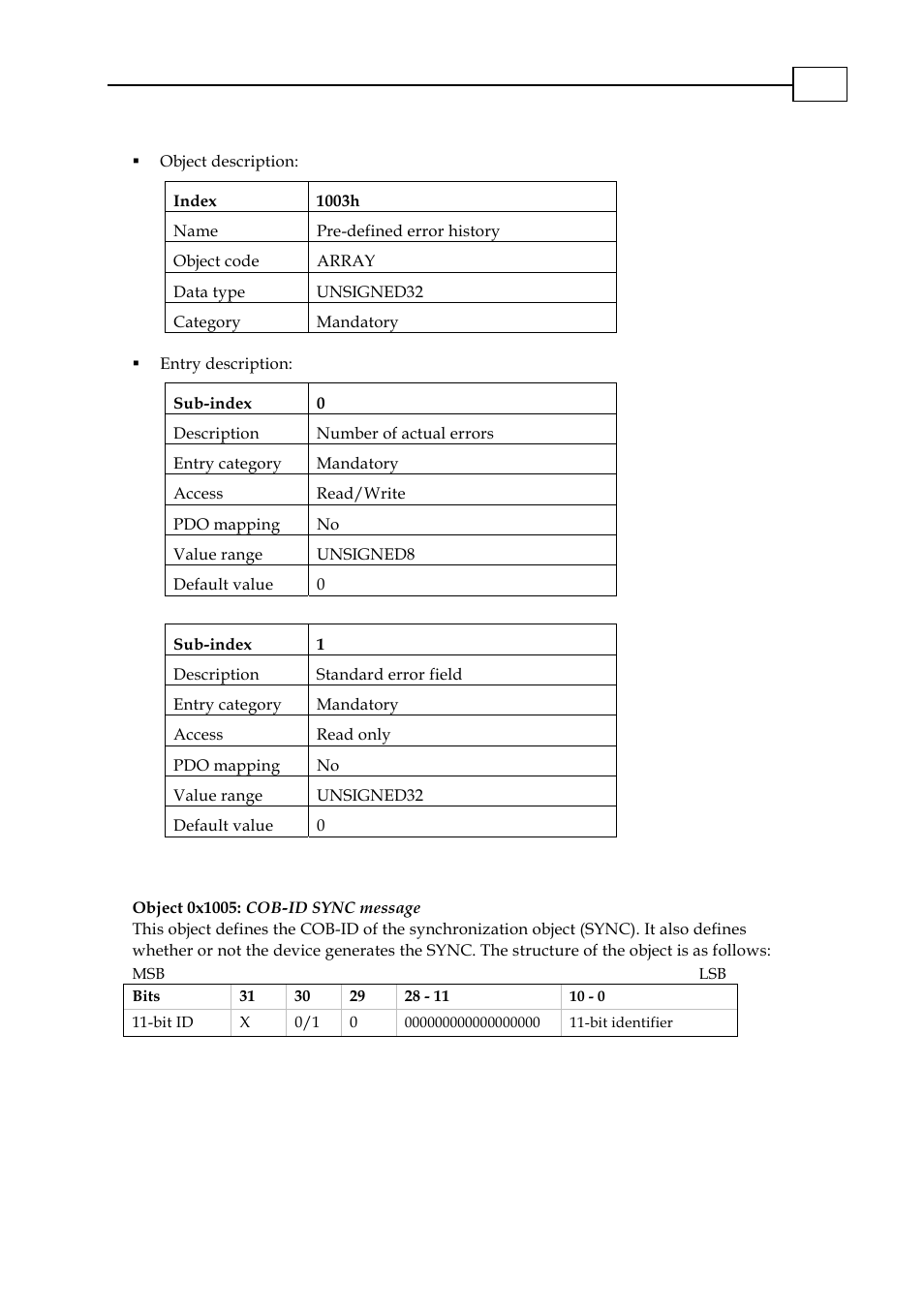 Object 0x1005: cob-id sync message, Object 0x1005: cob-id sync message -4 | ElmoMC CANopen DS 301 Implementation Guide User Manual | Page 55 / 118