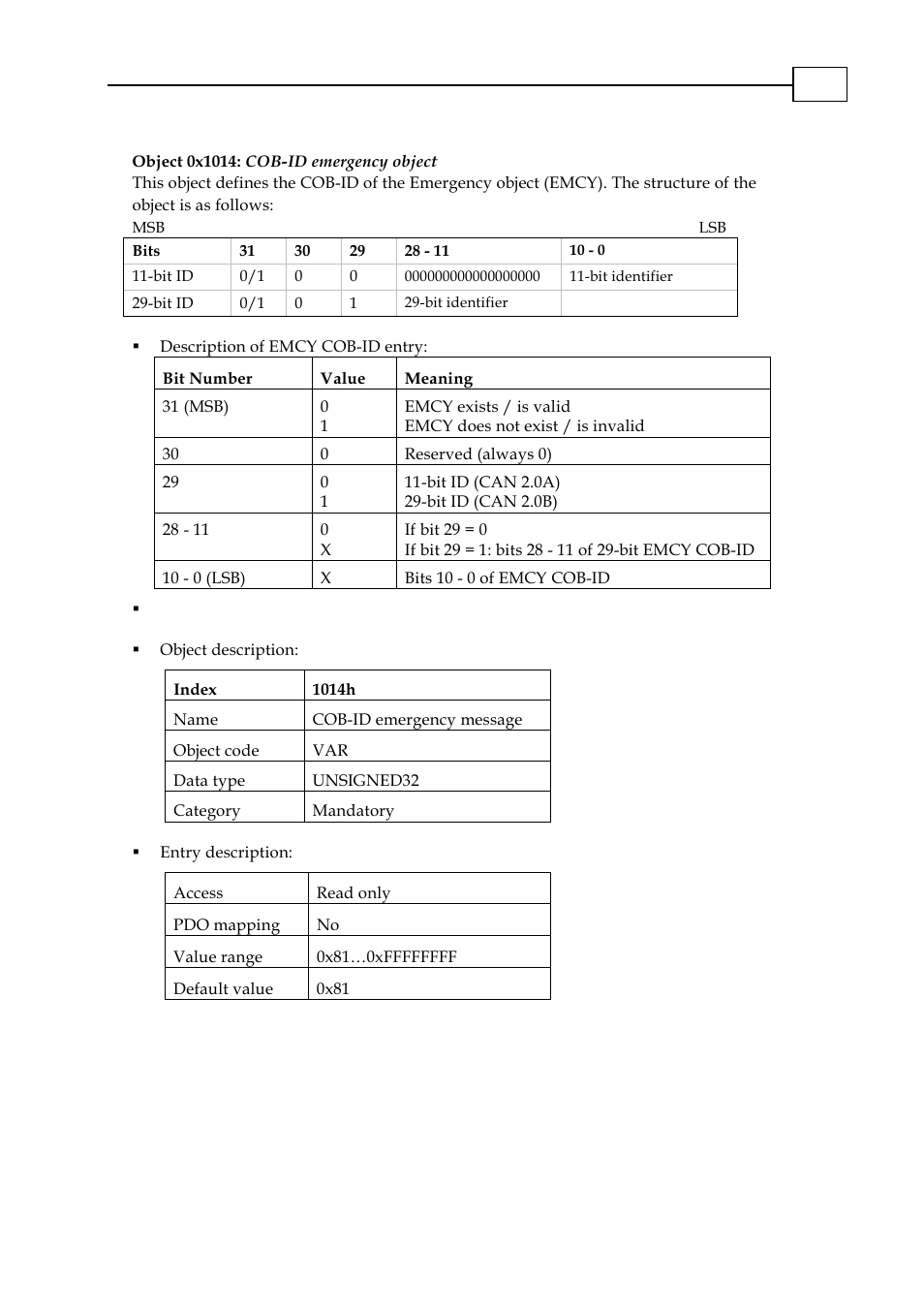 Object 0x1014: cob-id emergency object, Object 0x1014: cob-id emergency object -11 | ElmoMC CANopen DS 301 Implementation Guide User Manual | Page 62 / 118