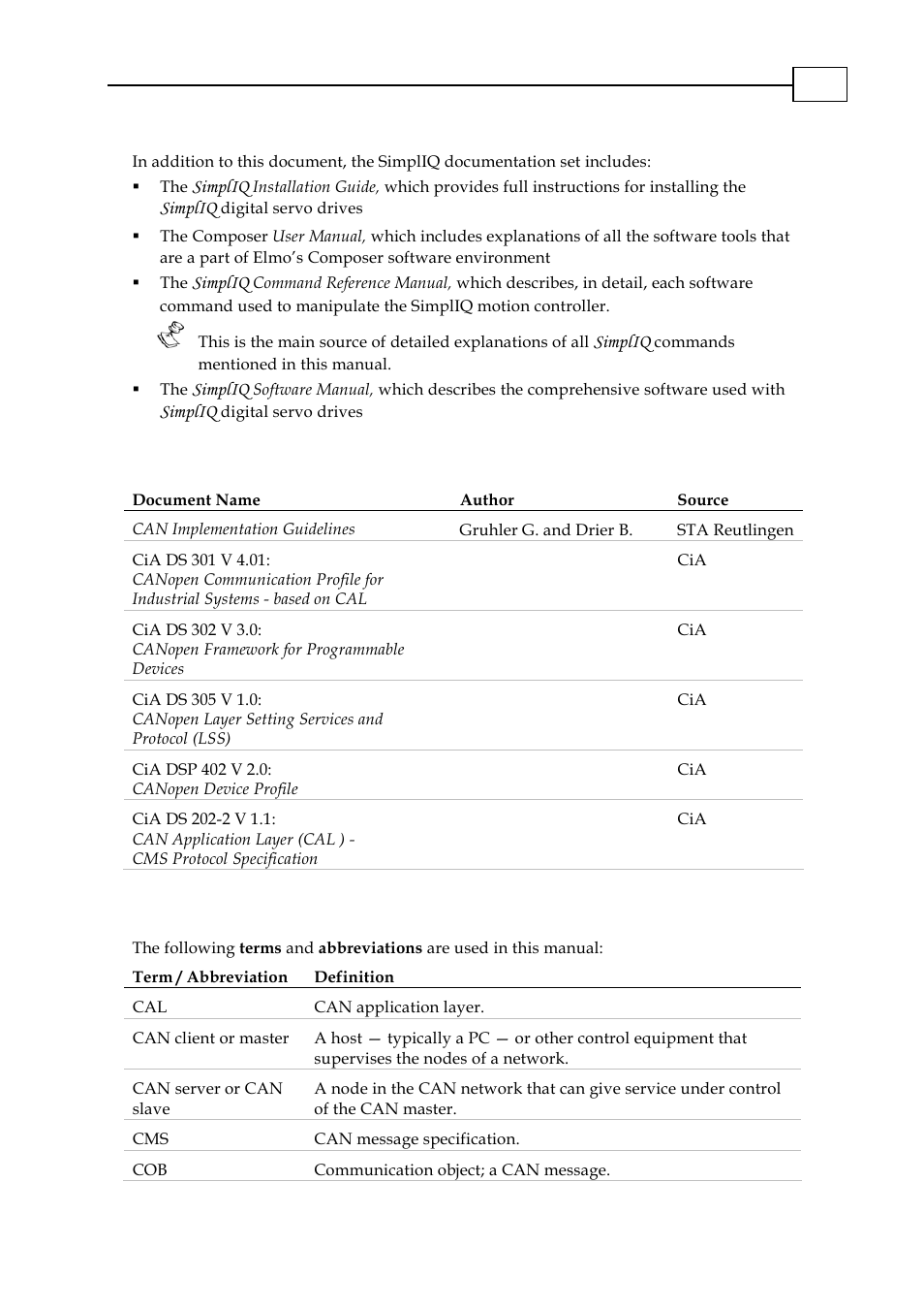 2 can documentation, 2 terms and abbreviations, Can documentation -2 | Terms and abbreviations -2 | ElmoMC CANopen DS 301 Implementation Guide User Manual | Page 7 / 118
