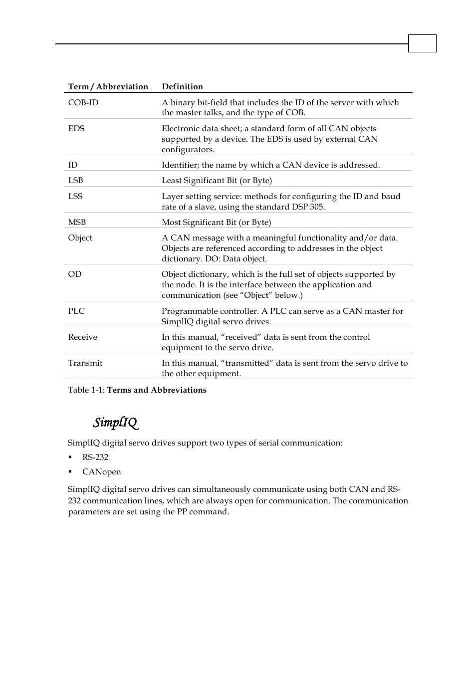 3 simpliq communication, Simpliq communication -3, Simpliq | Communication | ElmoMC CANopen DS 301 Implementation Guide User Manual | Page 8 / 118