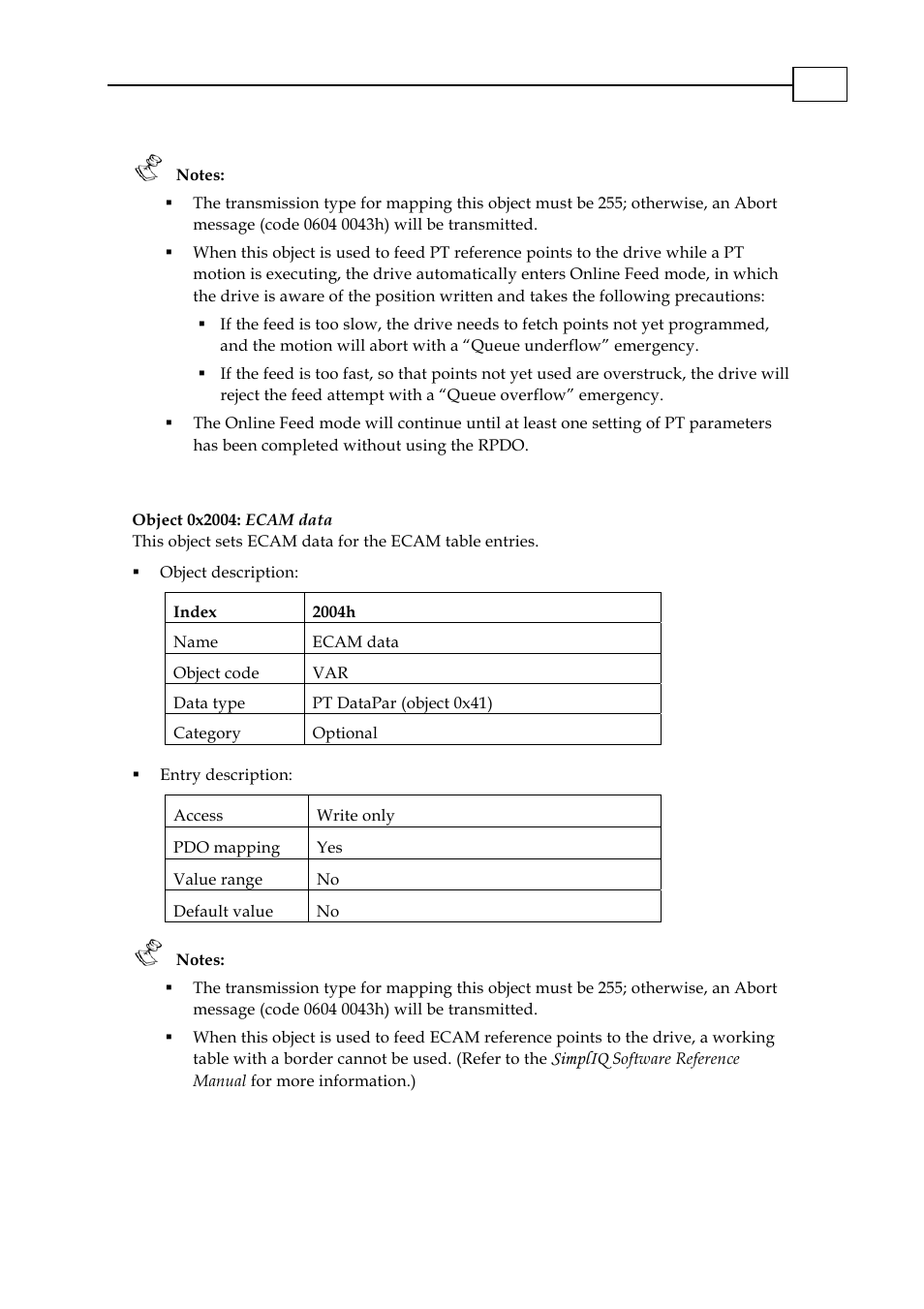 Object 0x2004: ecam data, Object 0x2004: ecam data -3, 0x2004 | Fast, Simpliq | ElmoMC CANopen DS 301 Implementation Guide User Manual | Page 80 / 118