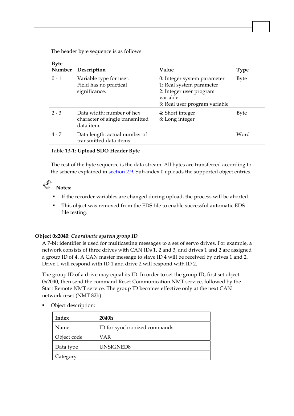 Object 0x2040: coordinate system group id, Object 0x2040: coordinate system group id -10, 0x2040 | Table | ElmoMC CANopen DS 301 Implementation Guide User Manual | Page 87 / 118