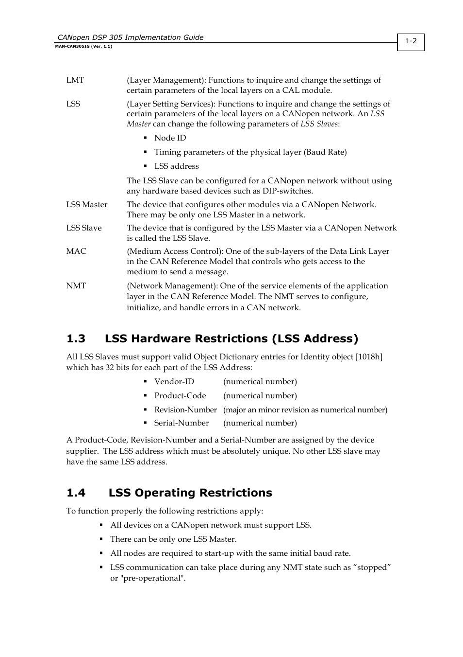 3 lss hardware restrictions (lss address), 4 lss operating restrictions | ElmoMC CANopen DSP 305 Implementation Guide User Manual | Page 5 / 20