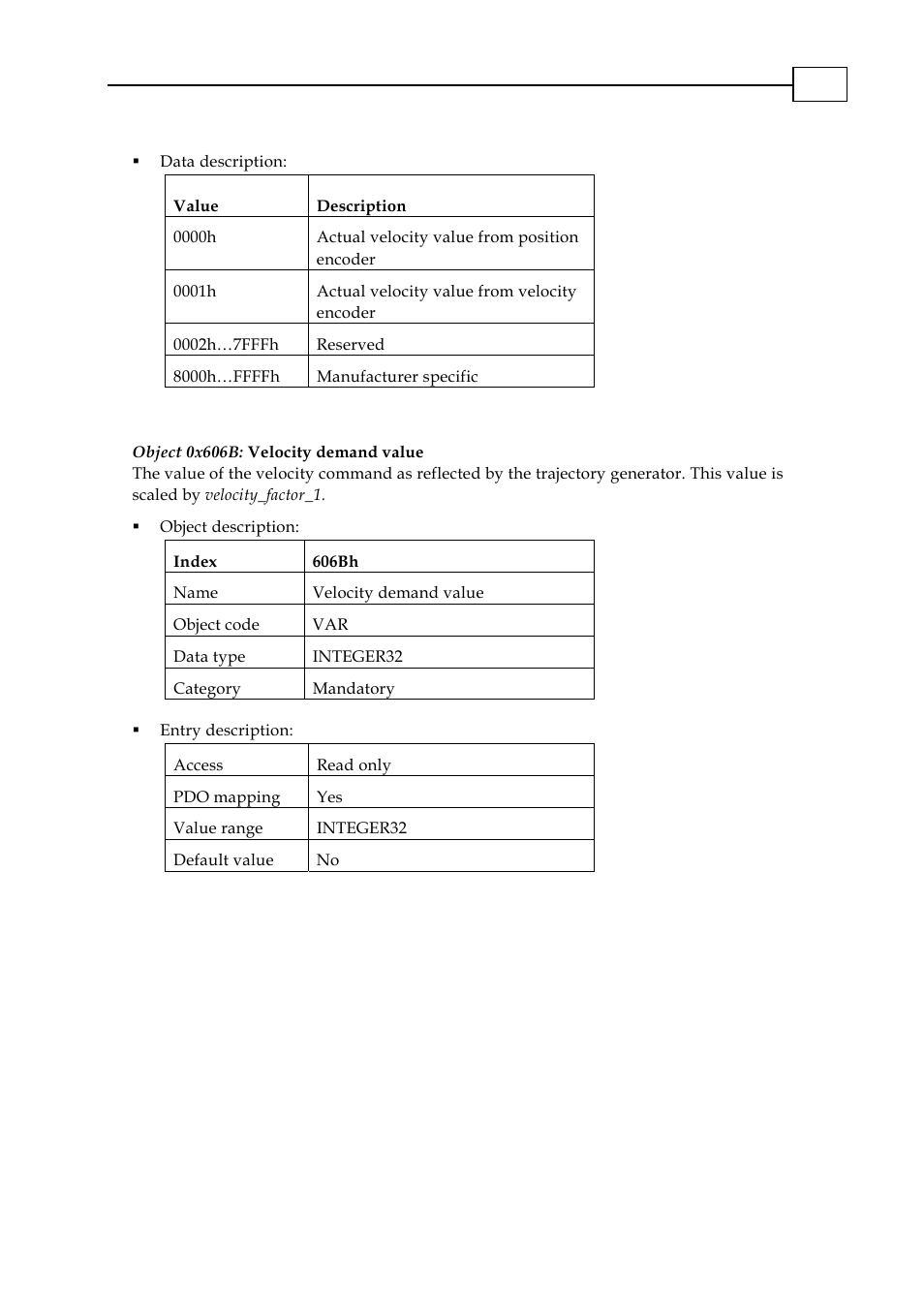 Object 0x606b: velocity demand value | ElmoMC CANopen DSP 402 Implementation Guide User Manual | Page 103 / 116