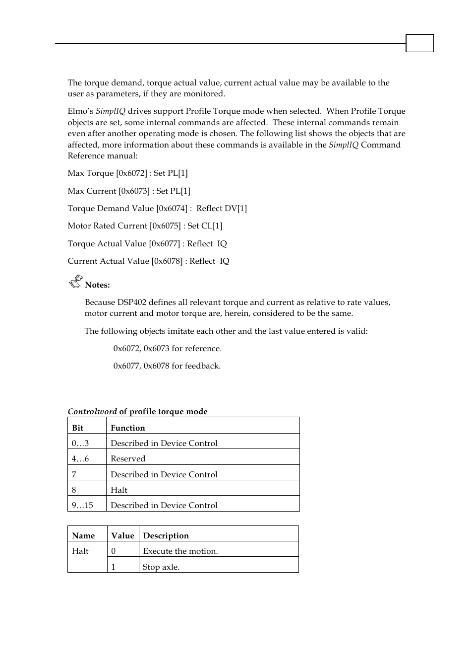 Internal states, Controlword of profile torque mode, 1 internal states | ElmoMC CANopen DSP 402 Implementation Guide User Manual | Page 108 / 116