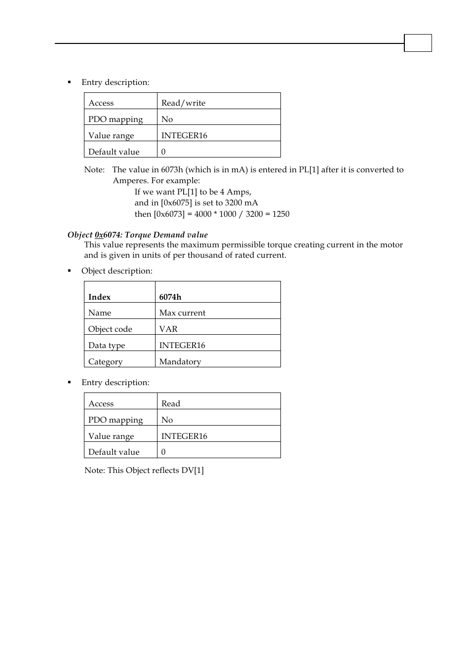 Object 0x6074: torque demand value, 6074h: torque demand value, 6075h: motor rated current | ElmoMC CANopen DSP 402 Implementation Guide User Manual | Page 111 / 116