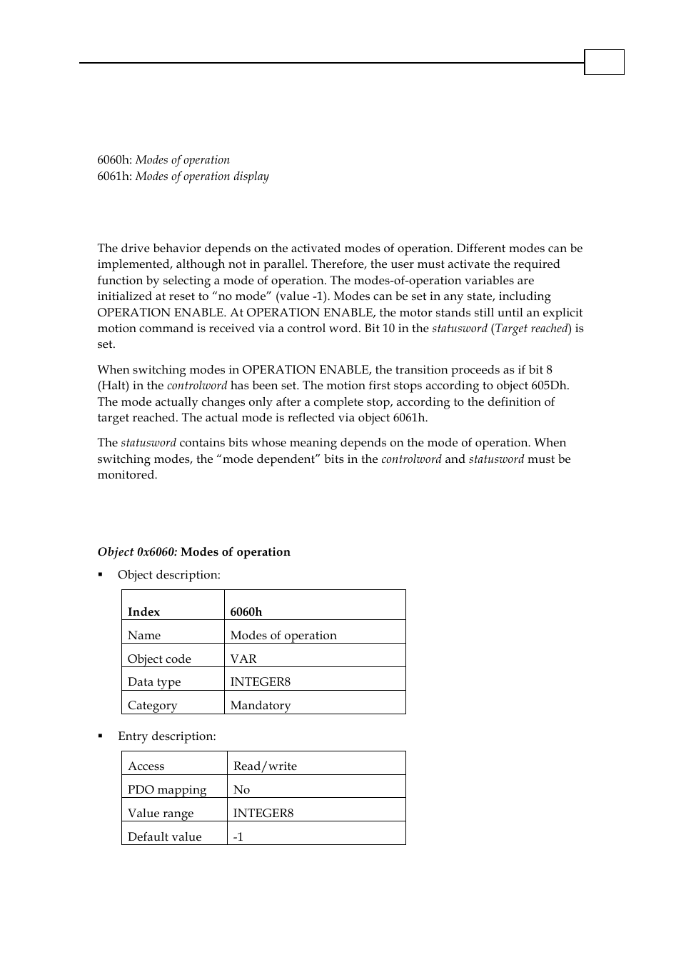 Modes of operation, Functional description, Objects | Object 0x6060: modes of operation, 1 functional description, 2 objects | ElmoMC CANopen DSP 402 Implementation Guide User Manual | Page 42 / 116