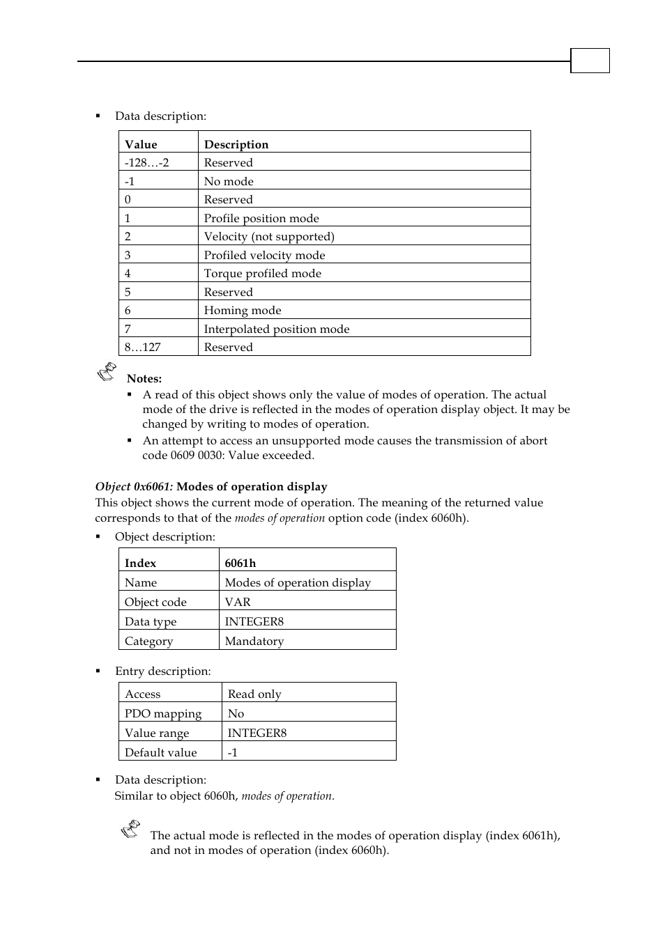 Object 0x6061: modes of operation display | ElmoMC CANopen DSP 402 Implementation Guide User Manual | Page 43 / 116