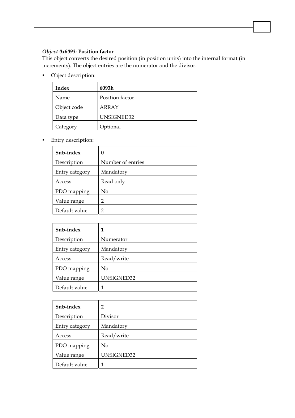 Object 0x6093: position factor | ElmoMC CANopen DSP 402 Implementation Guide User Manual | Page 52 / 116