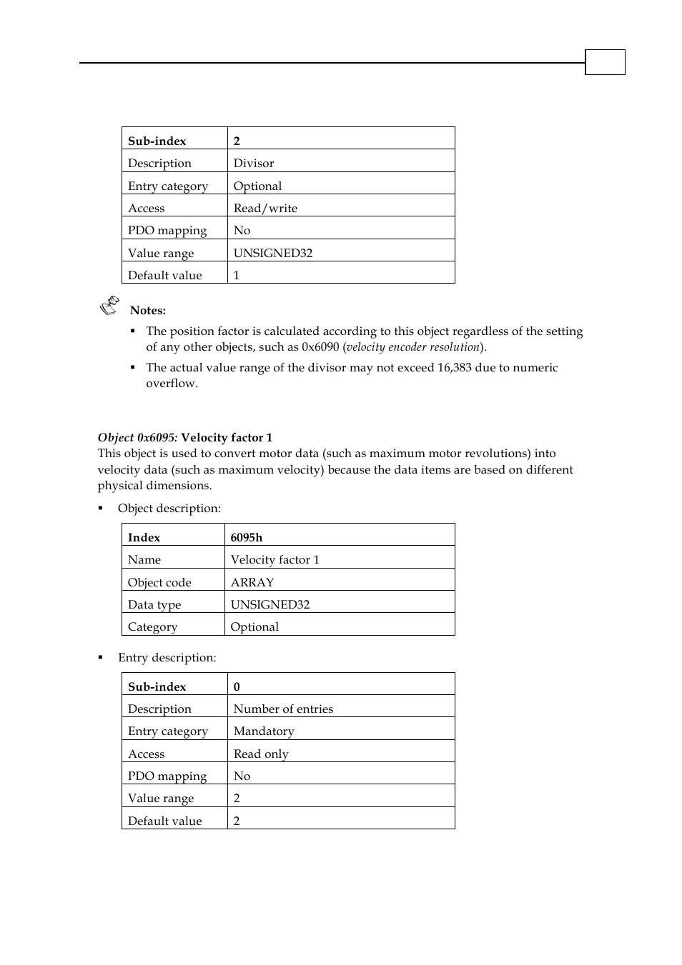 Object 0x6095: velocity factor 1 | ElmoMC CANopen DSP 402 Implementation Guide User Manual | Page 54 / 116