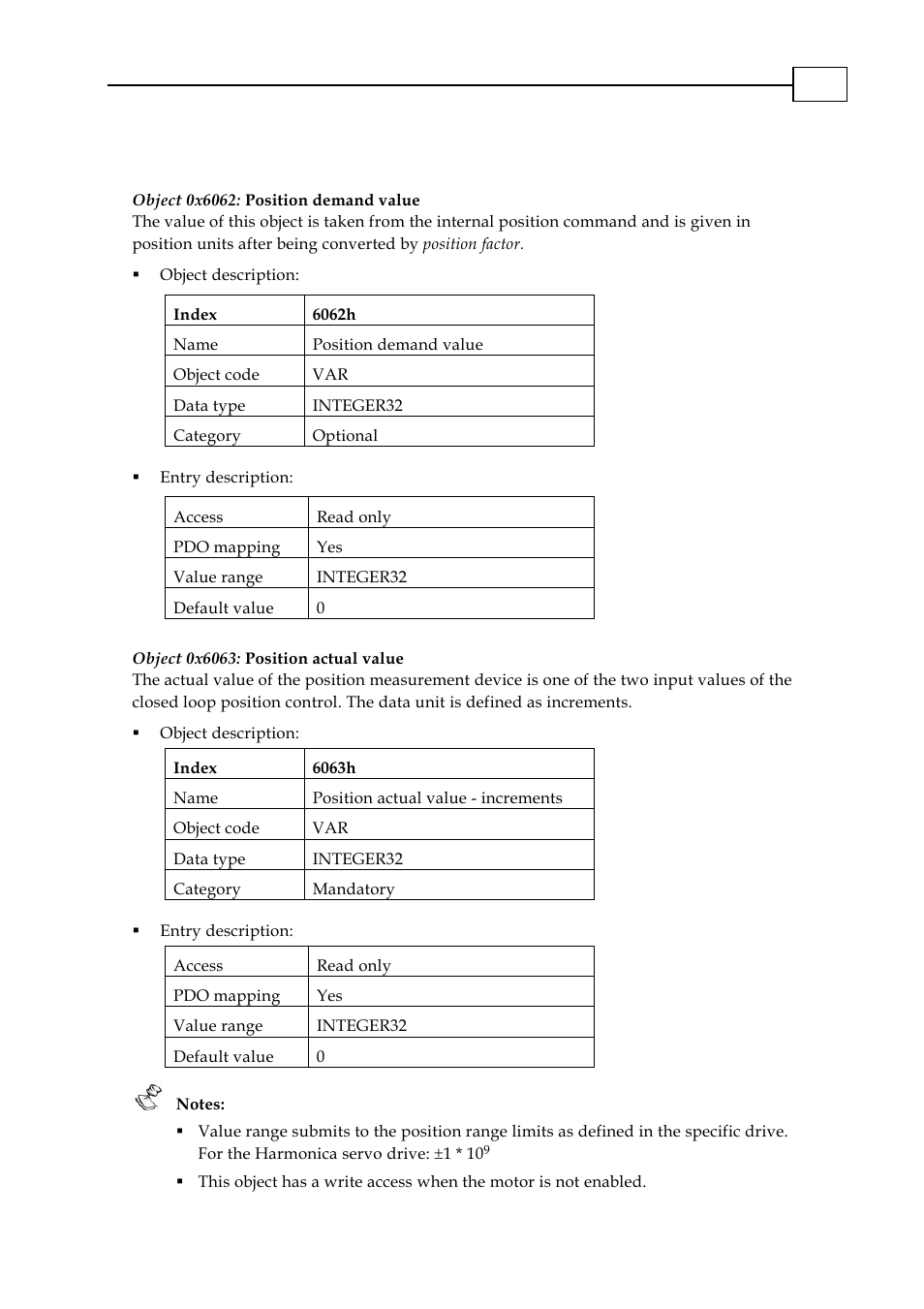 Objects, Object 0x6062: position demand value, Object 0x6063: position actual value | 2 objects | ElmoMC CANopen DSP 402 Implementation Guide User Manual | Page 71 / 116