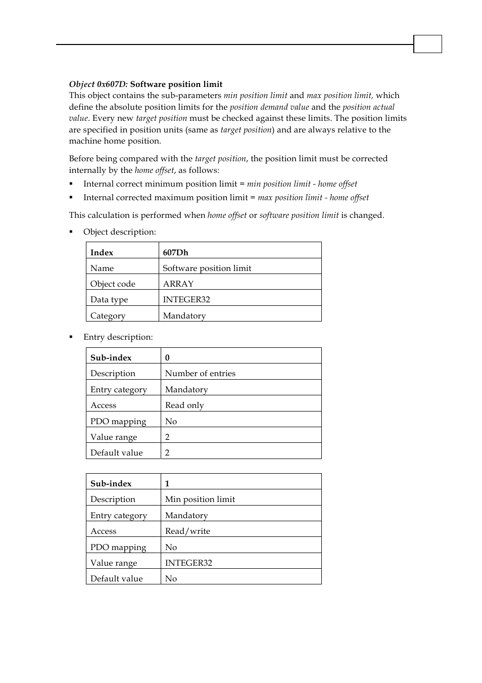 Object 0x607d: software position limit | ElmoMC CANopen DSP 402 Implementation Guide User Manual | Page 80 / 116