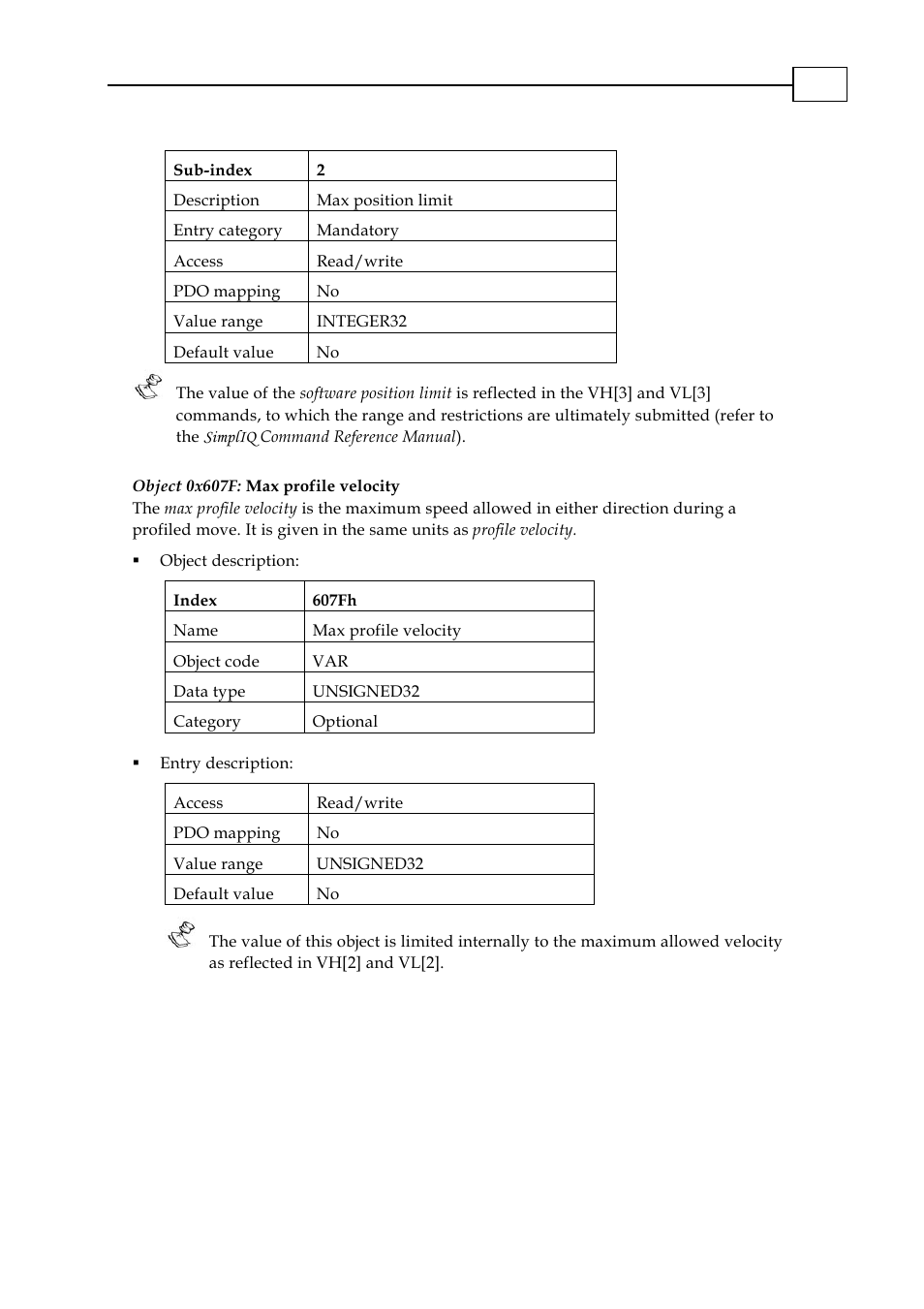 Object 0x607f: max profile velocity | ElmoMC CANopen DSP 402 Implementation Guide User Manual | Page 81 / 116