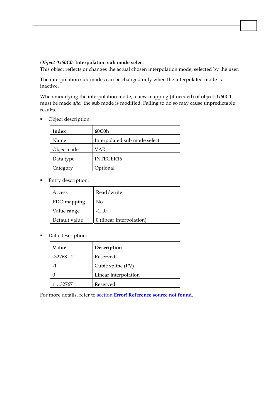 Objects, Object 0x60c0: interpolation sub mode select, 2 objects | ElmoMC CANopen DSP 402 Implementation Guide User Manual | Page 90 / 116