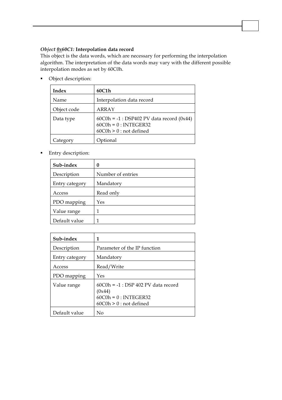 Object 0x60c1: interpolation data record | ElmoMC CANopen DSP 402 Implementation Guide User Manual | Page 91 / 116