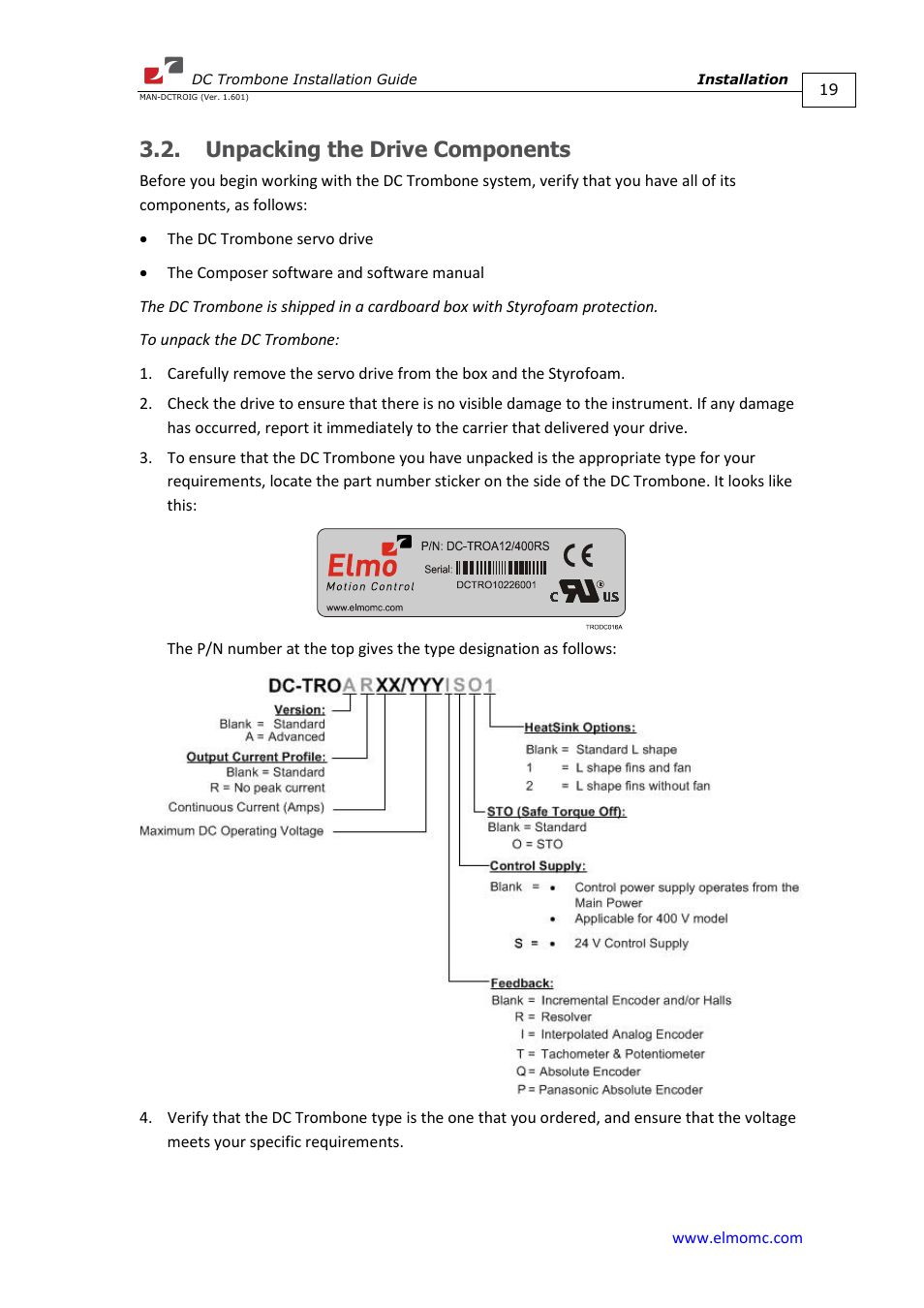 Unpacking the drive components | ElmoMC SimplIQ Digital Servo Drives-Trombone DC User Manual | Page 19 / 85
