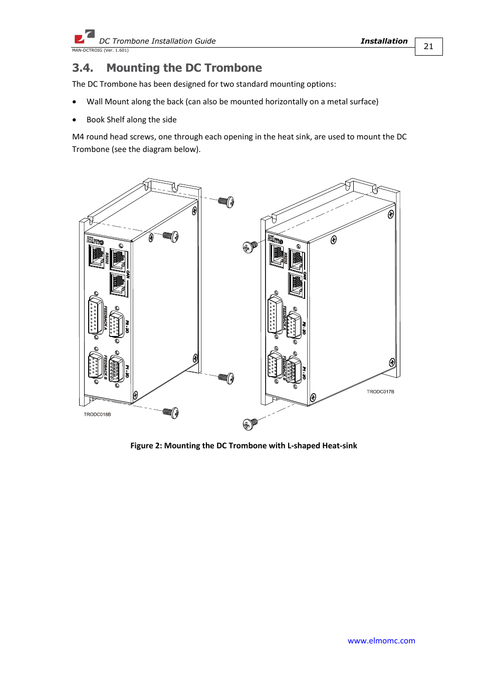 Mounting the dc trombone | ElmoMC SimplIQ Digital Servo Drives-Trombone DC User Manual | Page 21 / 85