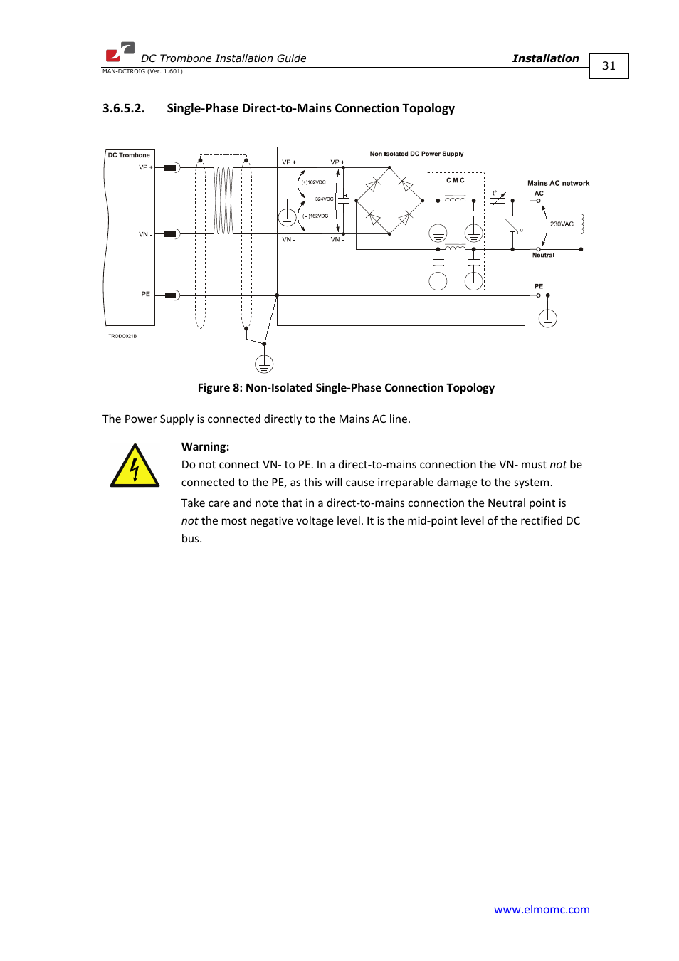Single-phase direct-to-mains connection topology | ElmoMC SimplIQ Digital Servo Drives-Trombone DC User Manual | Page 31 / 85