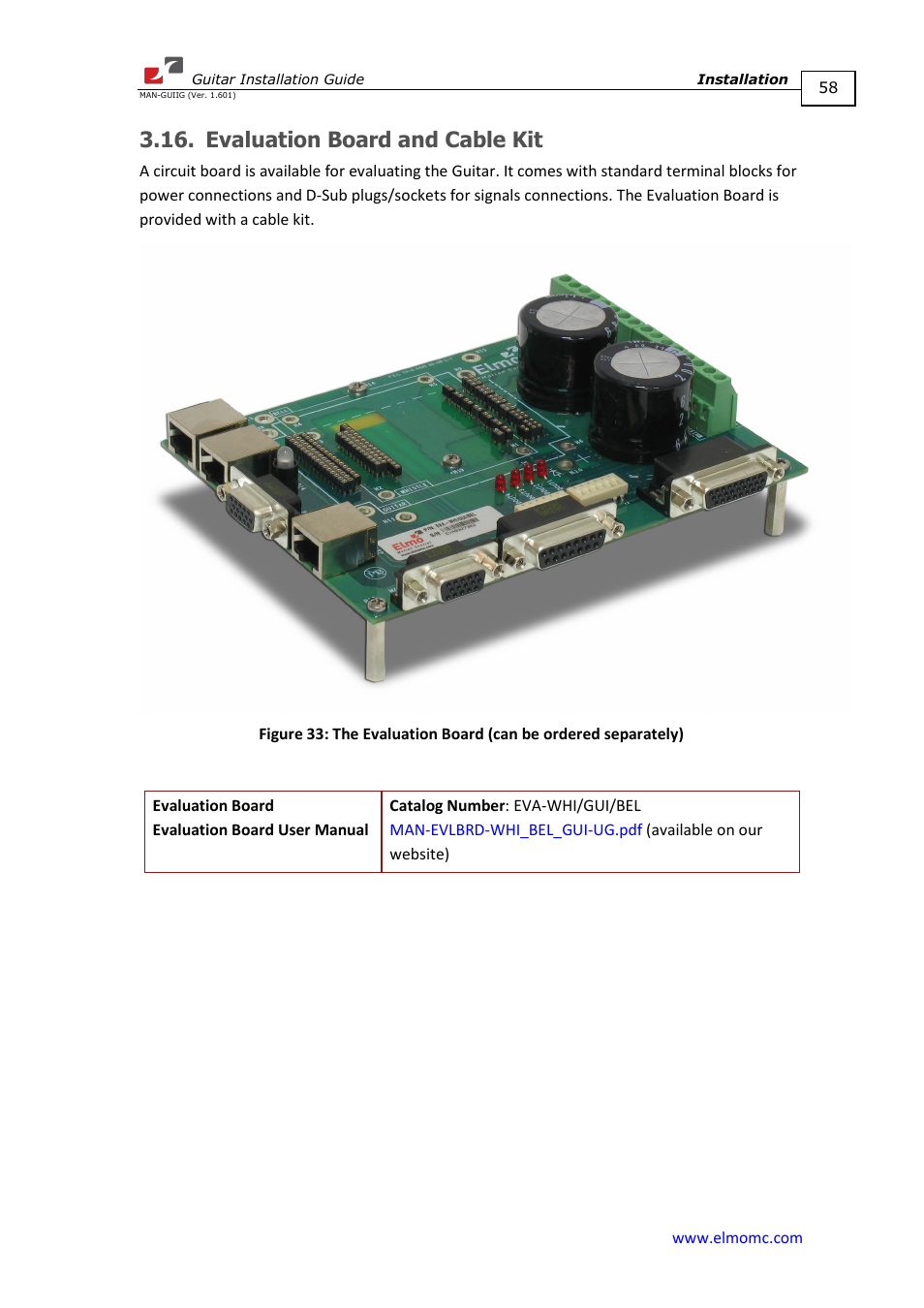 Evaluation board and cable kit, N 3.16 | ElmoMC SimplIQ Digital Servo Drives-Guitar Installation Guide User Manual | Page 58 / 76