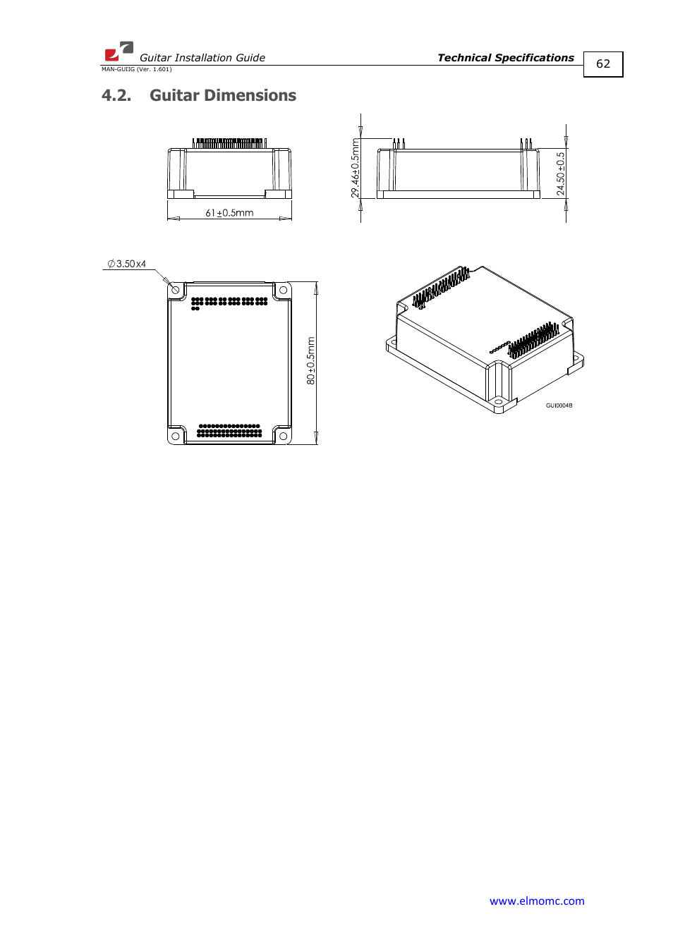 Guitar dimensions | ElmoMC SimplIQ Digital Servo Drives-Guitar Installation Guide User Manual | Page 62 / 76