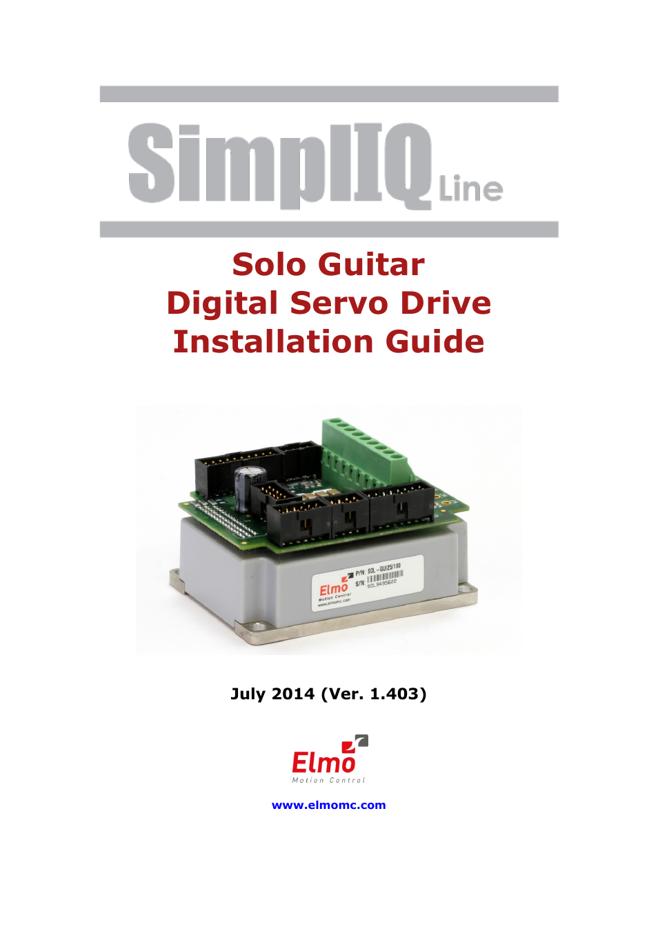 ElmoMC SimplIQ Digital Servo Drives-Solo Guitar Installation Guide User Manual | 73 pages