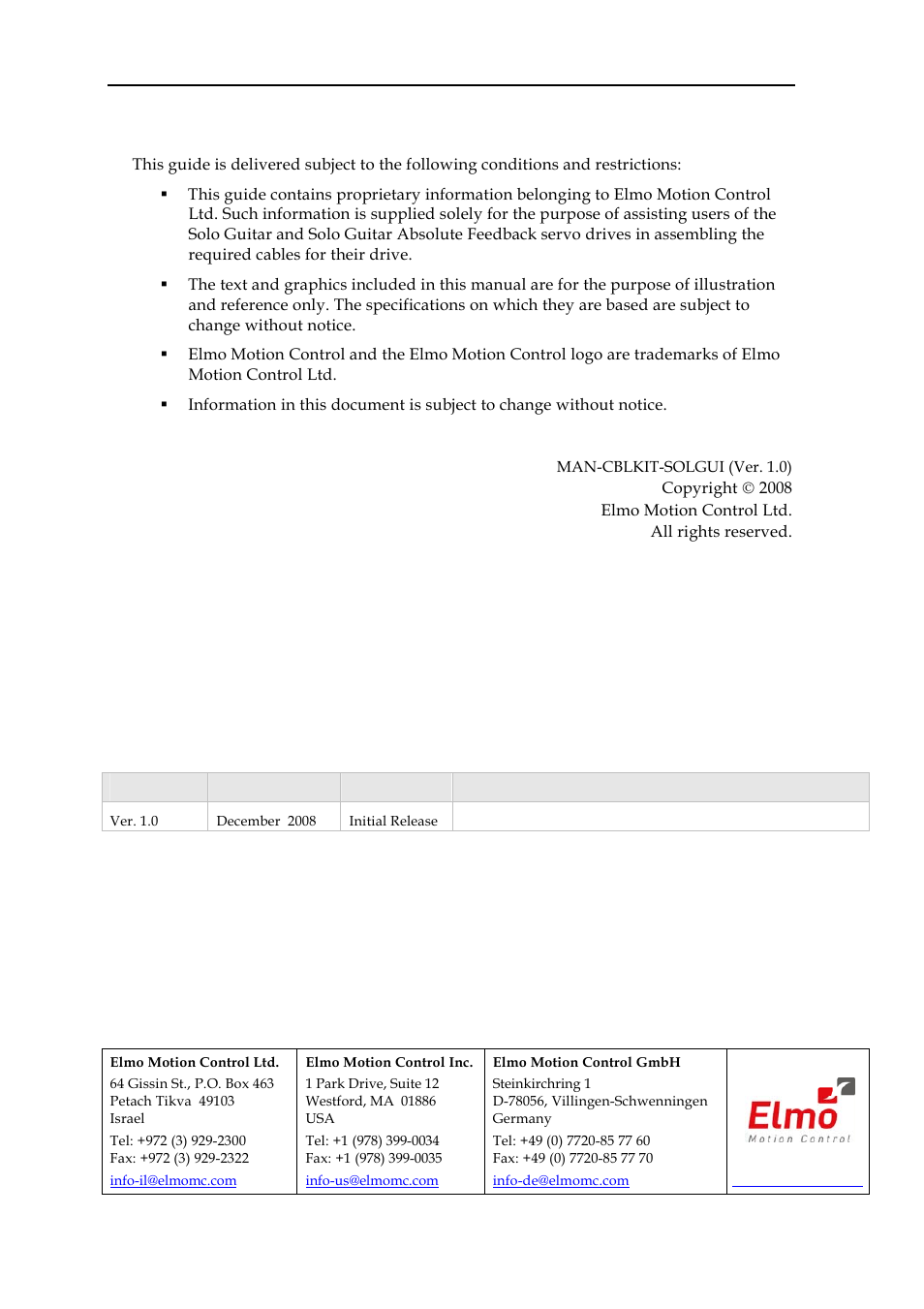 Important notice | ElmoMC SimplIQ Digital Servo Drives-Solo Guitar ABS Cable Kit User Manual | Page 2 / 13