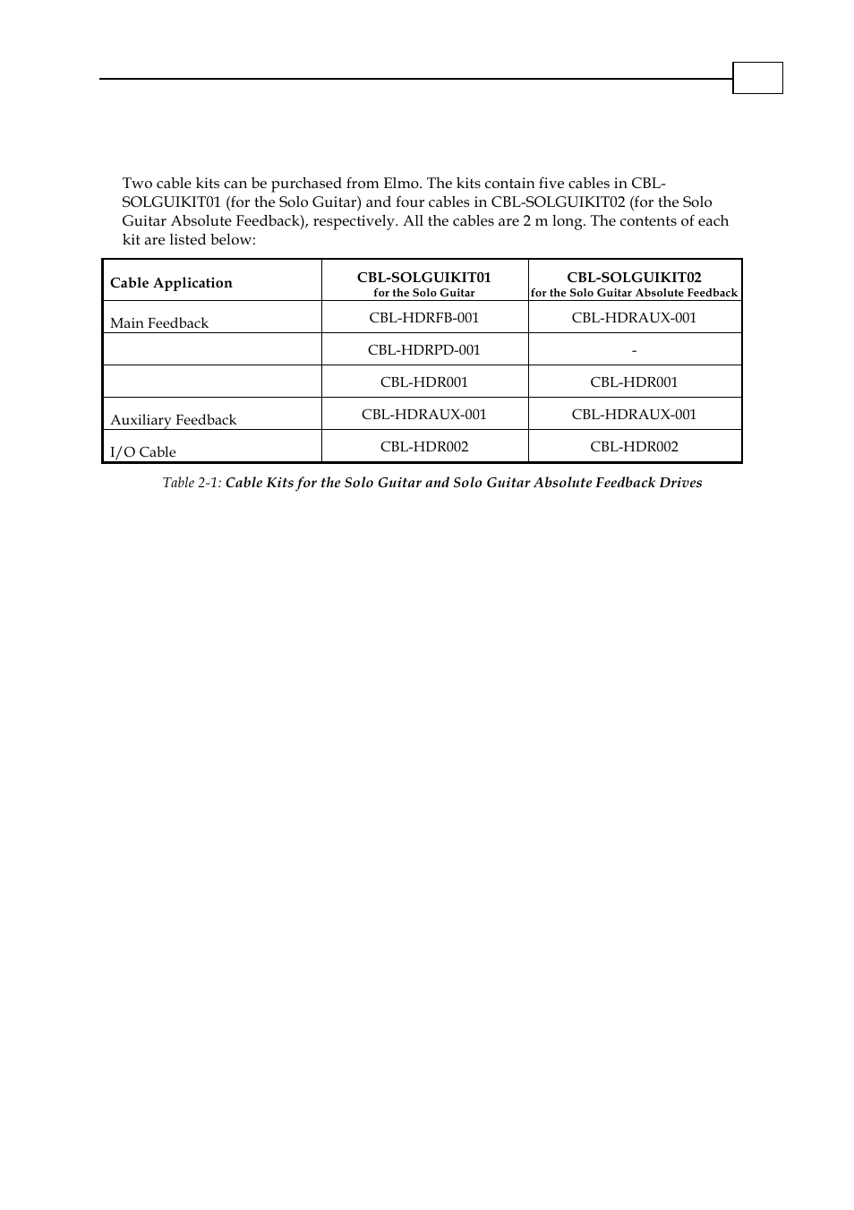 Cable kits, Cable kits -1 | ElmoMC SimplIQ Digital Servo Drives-Solo Guitar ABS Cable Kit User Manual | Page 7 / 13
