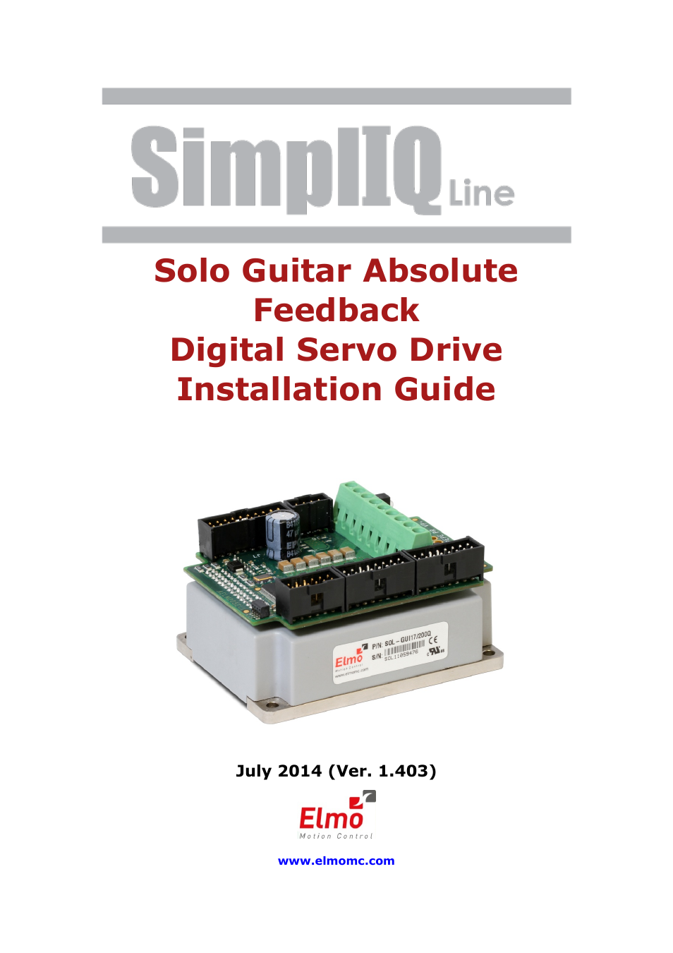 ElmoMC SimplIQ Digital Servo Drives-Solo Guitar ABS Installation Guide User Manual | 64 pages