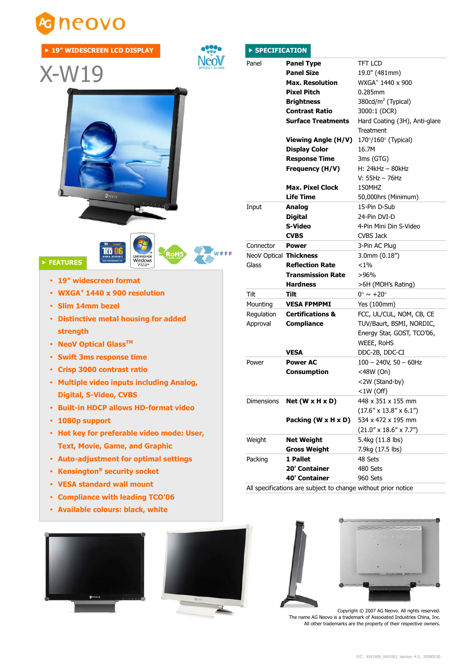 AG Neovo X-W19 User Manual | 1 page