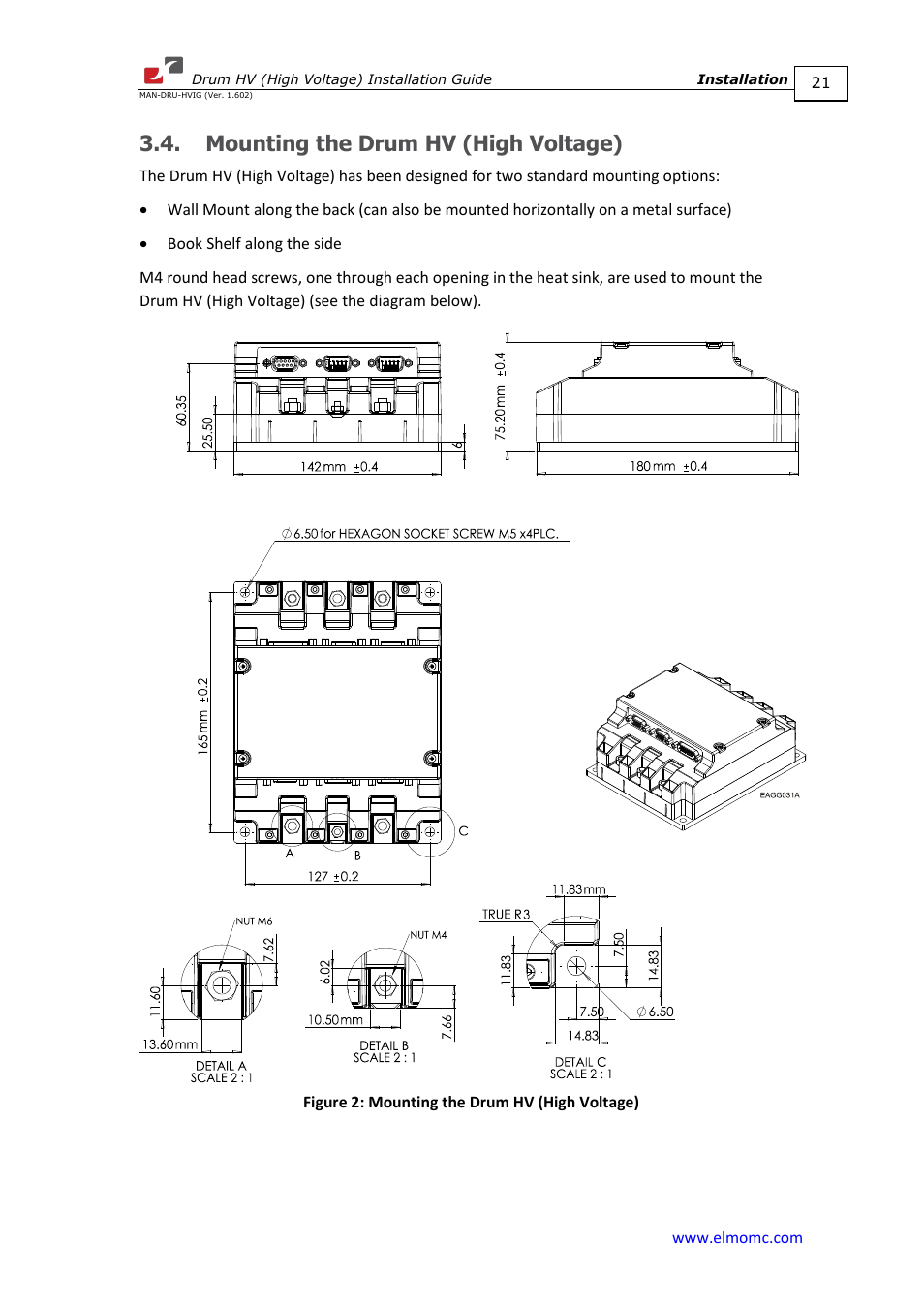 Mounting the drum hv (high voltage) | ElmoMC SimplIQ Digital Servo Drives-Drum HV User Manual | Page 21 / 84