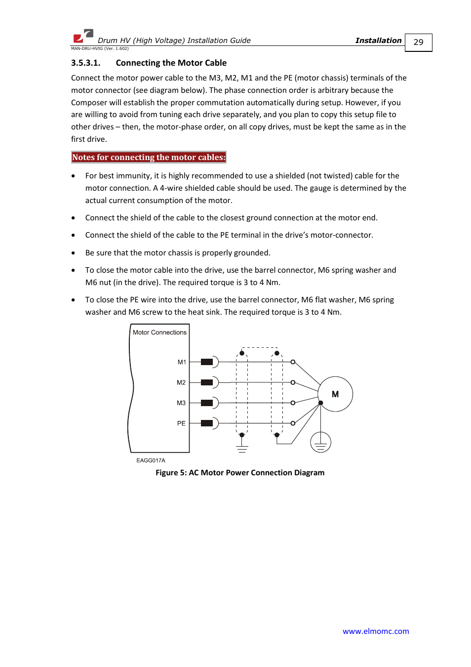 Connecting the motor cable | ElmoMC SimplIQ Digital Servo Drives-Drum HV User Manual | Page 29 / 84